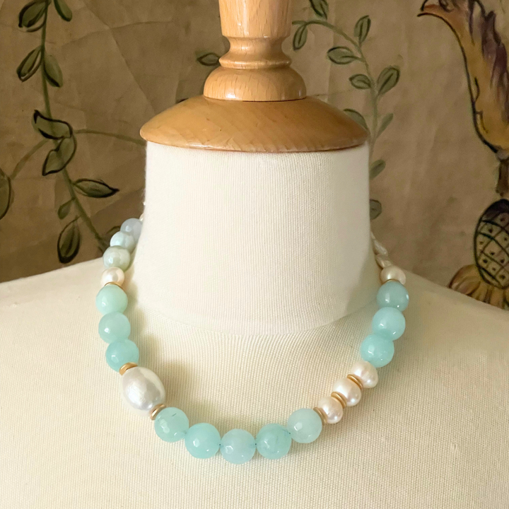 Aqua Quartz and Pearl Necklace