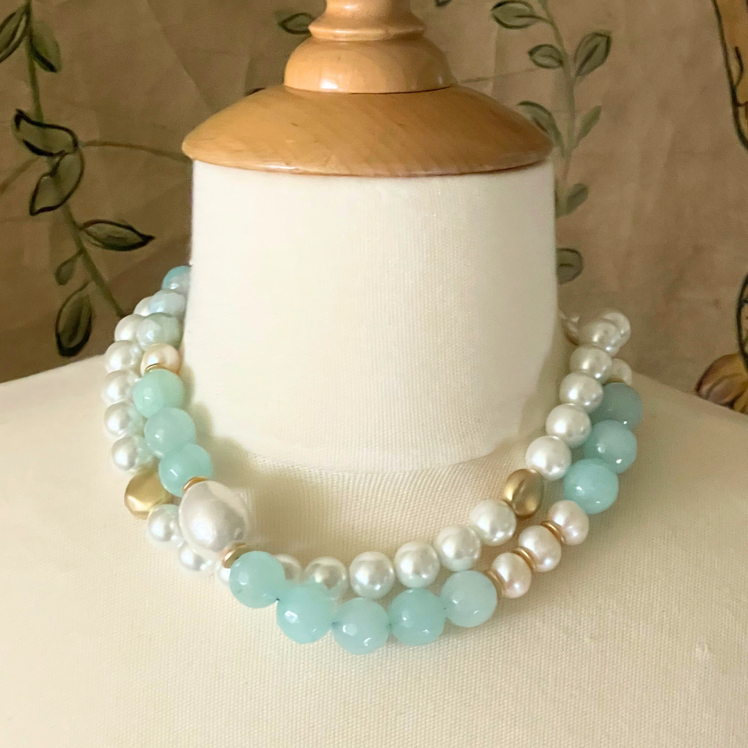 Aqua Quartz and Pearl Necklace