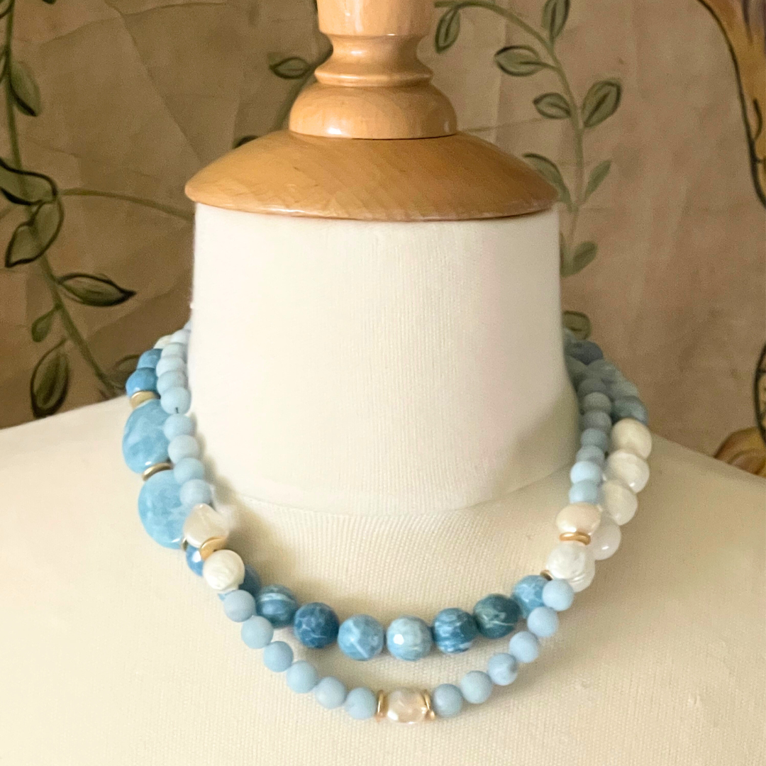 Larrimar And White Jade Necklace