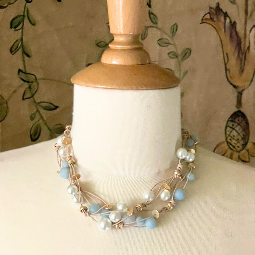 Matte Aquamarine Woven Leather Necklace