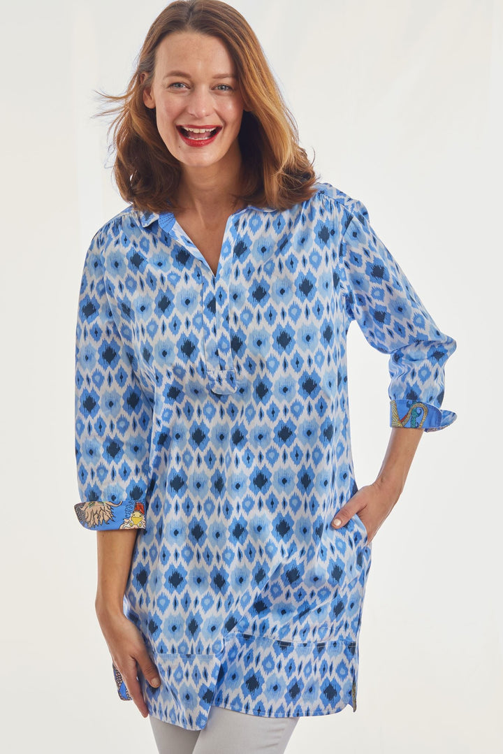 Vail Tunic Blue Ikat Print