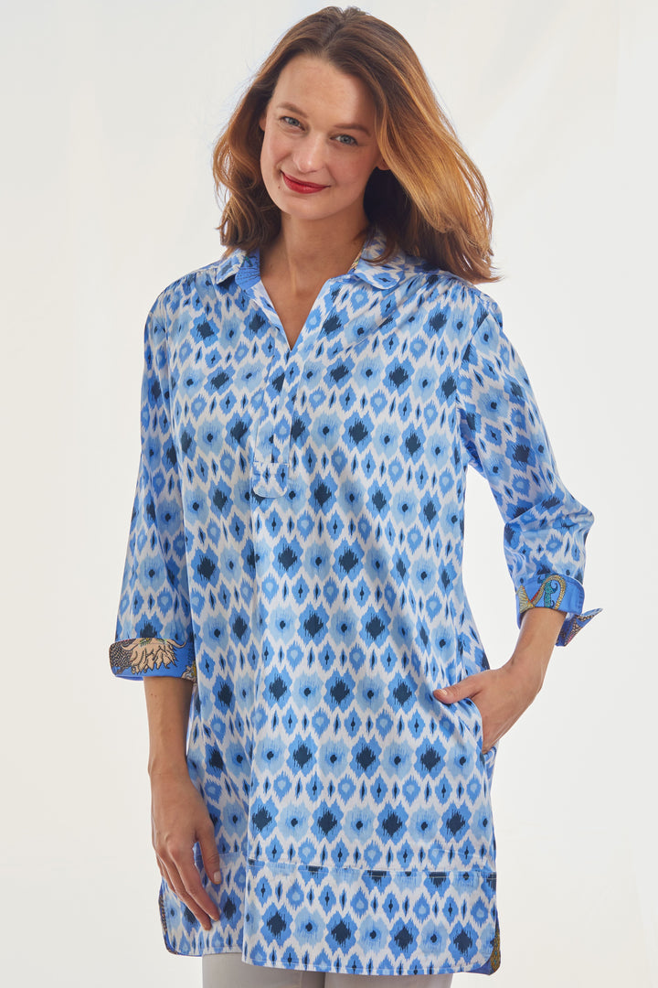 Vail Tunic Blue Ikat Print