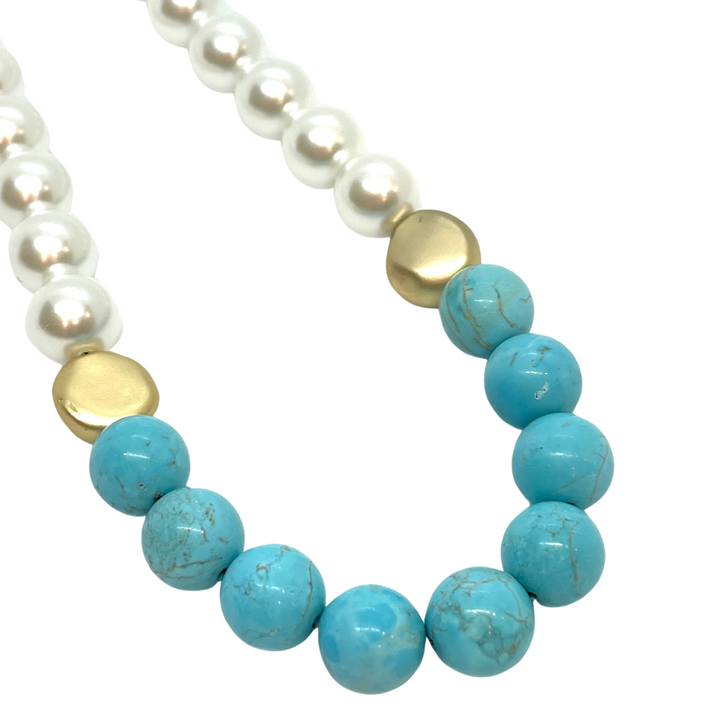 Pearl and Turquoise Howlite Beaded Necklace