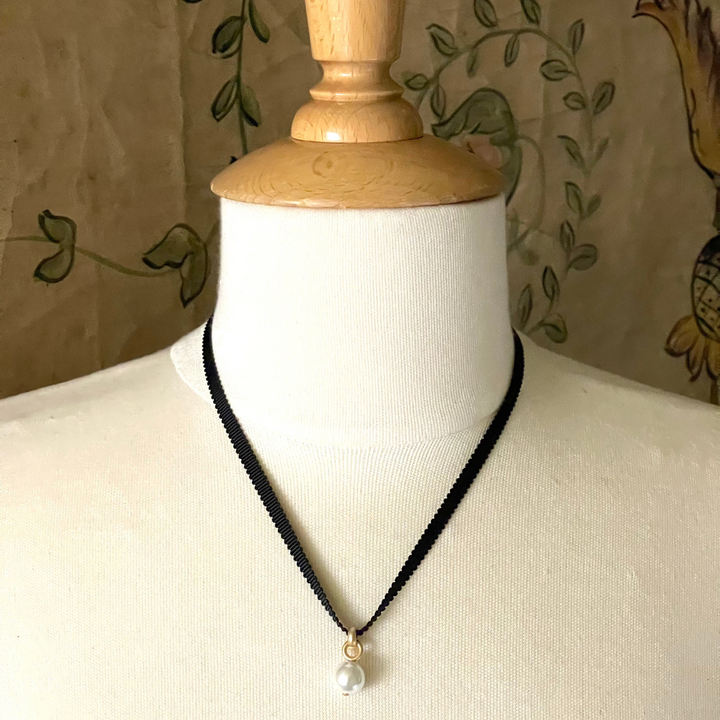 Pearl Pendant on Purple Grosgrain Ribbon Necklace