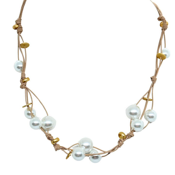 White Glass Pearl Woven Necklace