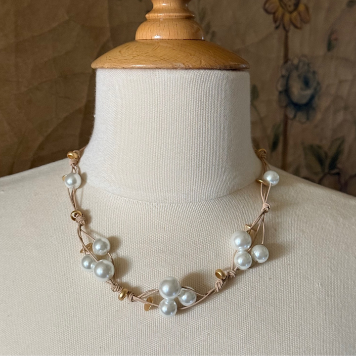 White Glass Pearl Woven Necklace