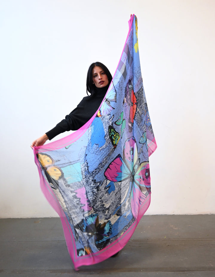 Pink Butterfly Cotton Scarf