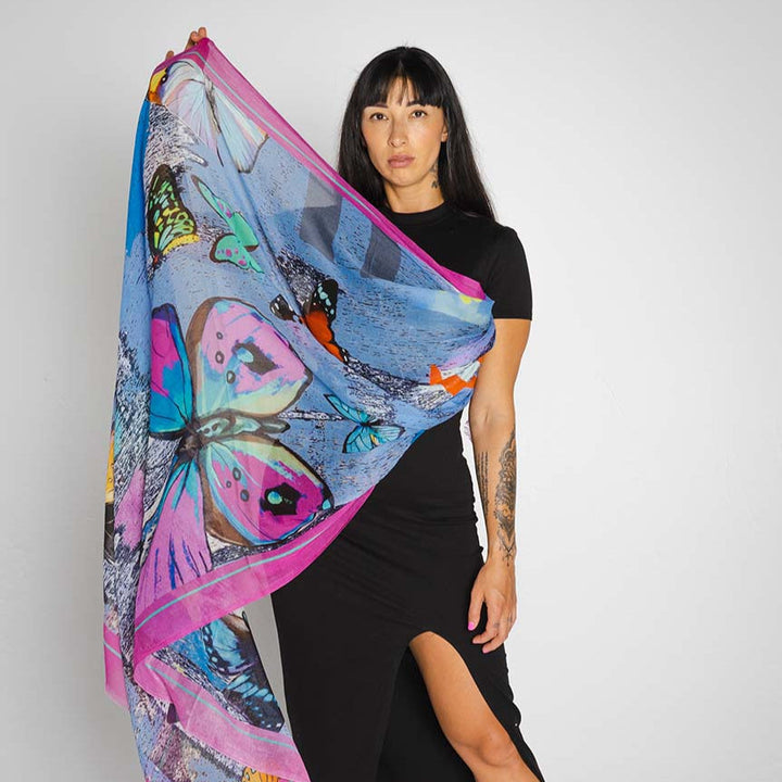 Pink Butterfly Cotton Scarf