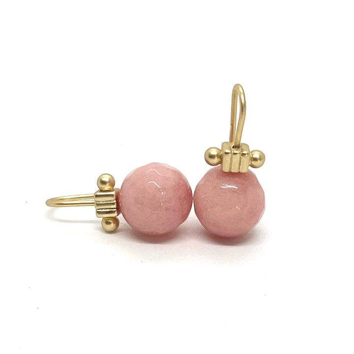 Pink Coral Jade with Matte Gold Column Top Earrings