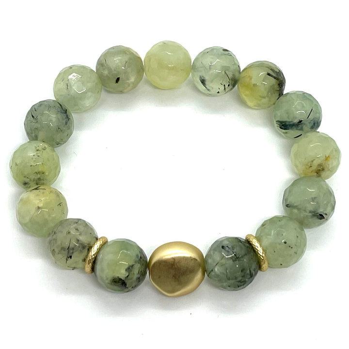 Prehnite Stretch Bracelet With Matte Gold Nugget