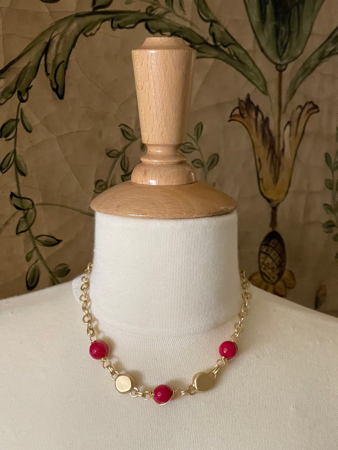 Red Jade Wire Wrapped Matte Gold Necklace