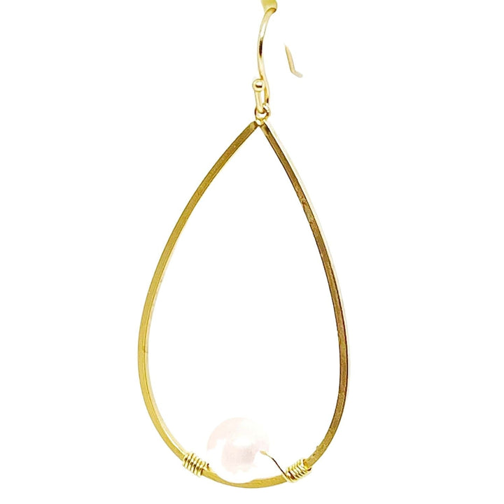 Rose Quartz Square Wire Matte Gold Hoop With Gold Wrap