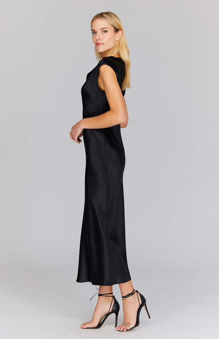 Satin Drape Front & Back Bias Dress