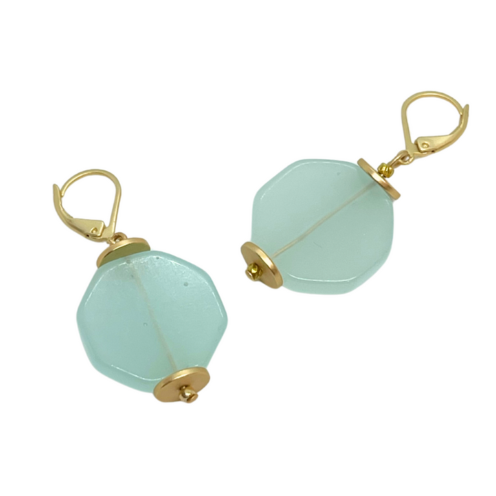 Aqua Quartz Lever Back Earrings