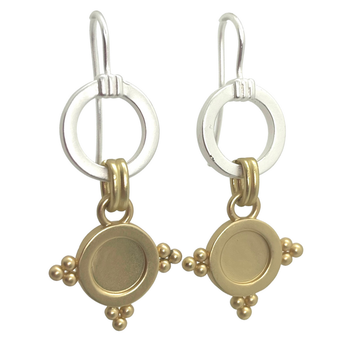 Matte Silver Circle Hoop With Matte Gold Starburst Charm Earrings