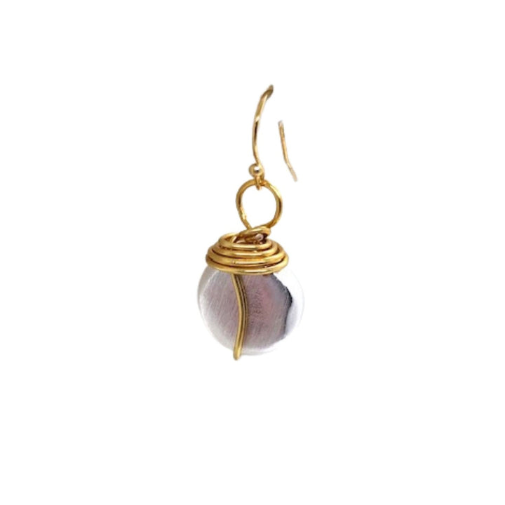 Matte Silver With Gold Wire Wrapped Nugget Earring