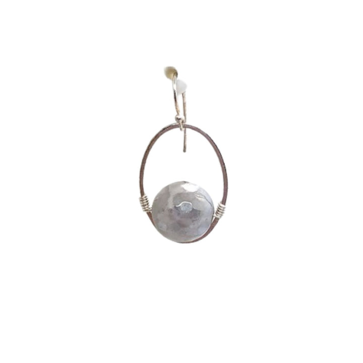 Gray Snowflake Glazed Agate Oval Earring