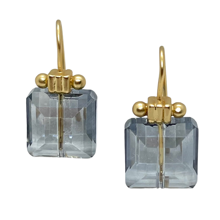 Square Gray Crystal Matte Gold Column Earrings