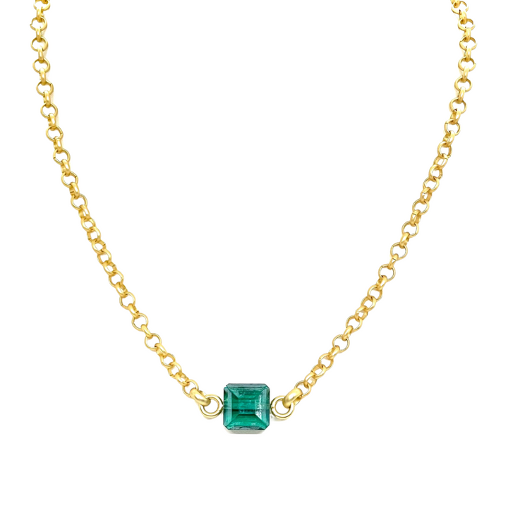 Square Emerald Green Crystal On Matte Gold Chain Necklace