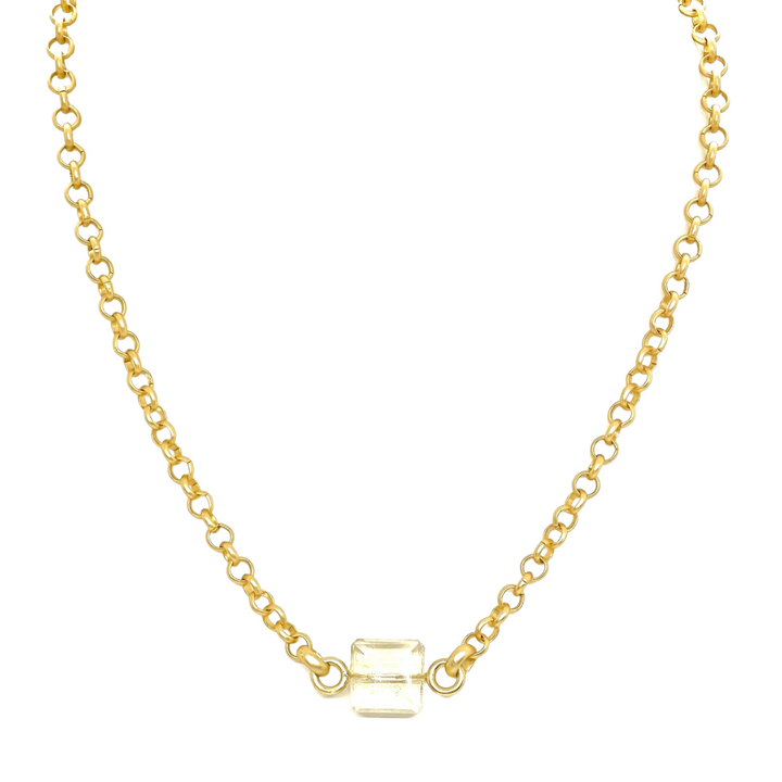 Square Champagne Crystal On Matte Gold Chain Necklace