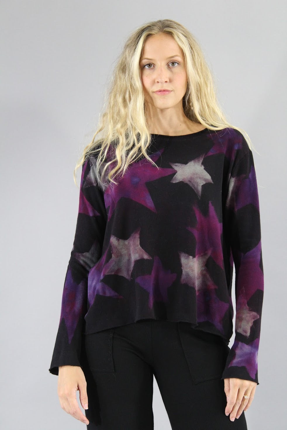 Crop Sweater - Stars - Grape
