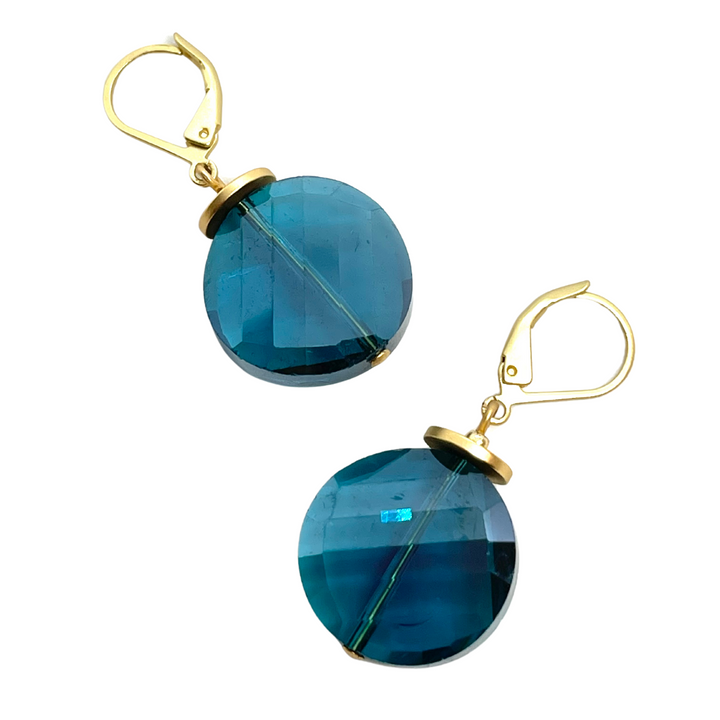 Teal Coin Crystal Earrings