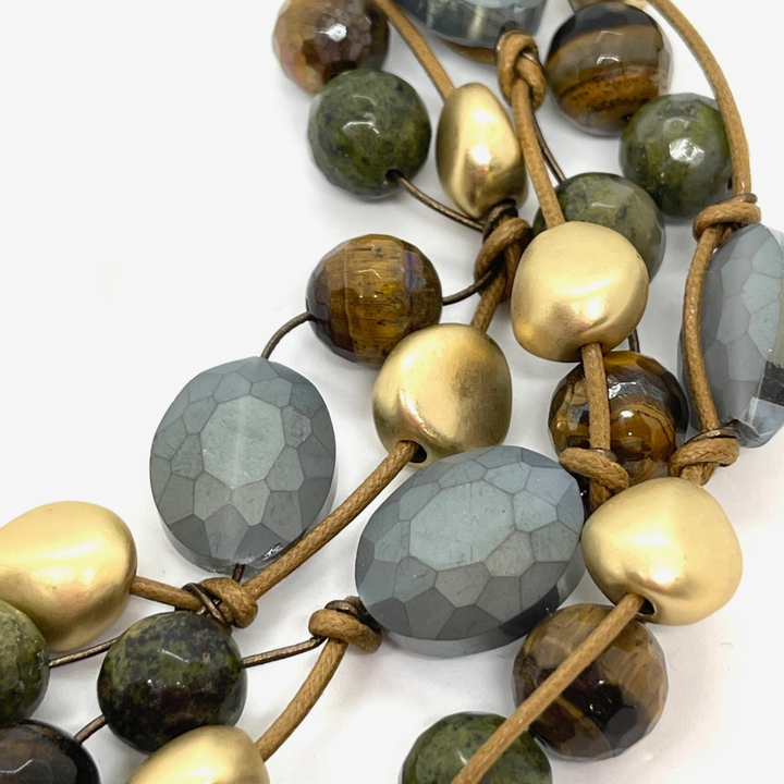 Matte Gold Olive Crystal And Serpentine Torsade Necklace