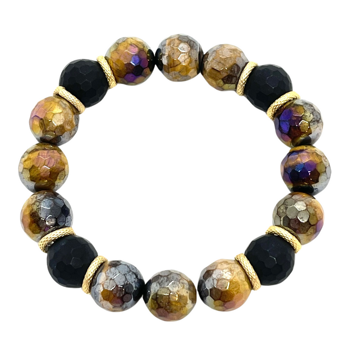 Tigers Eye and Black Onyx Stretch Bracelet