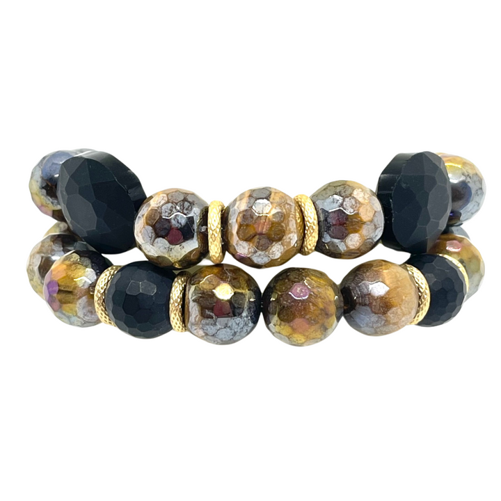 Tigers Eye and Black Onyx Stretch Bracelet