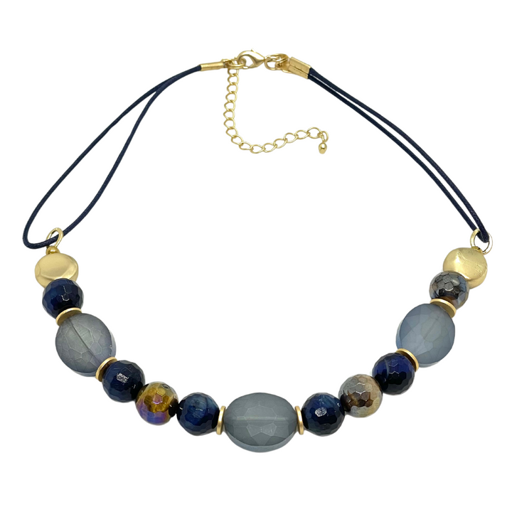 Blue and Brown Tiger's Eye With Matte Blue Crystal Necklace