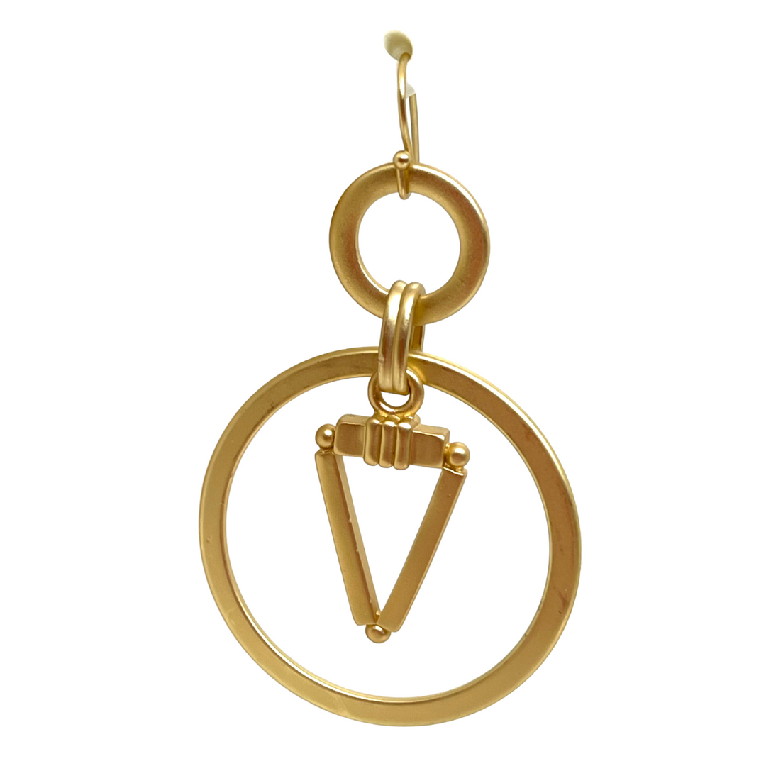 Matte Gold Triangle Charm In Matte Gold Loop Earrings