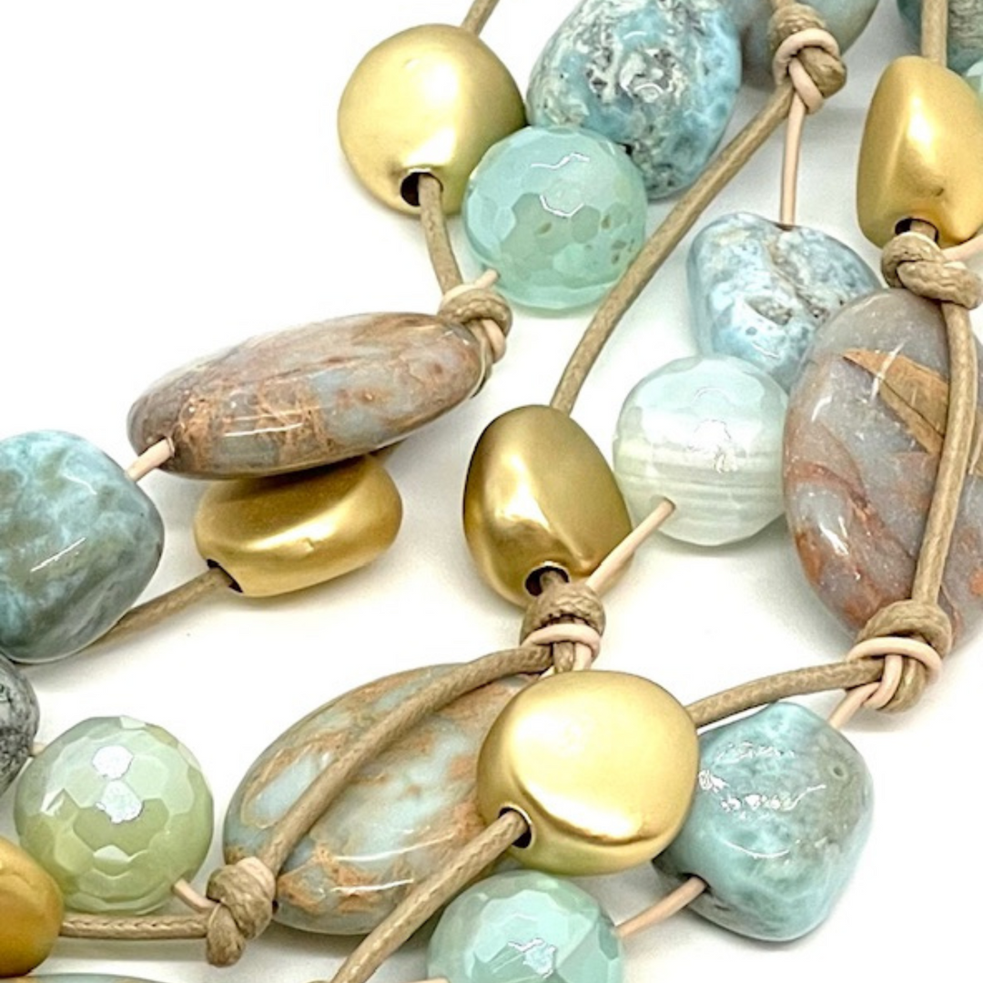 Blue Aqua Terra Jasper, Larimar and Aqua Agate Torsade