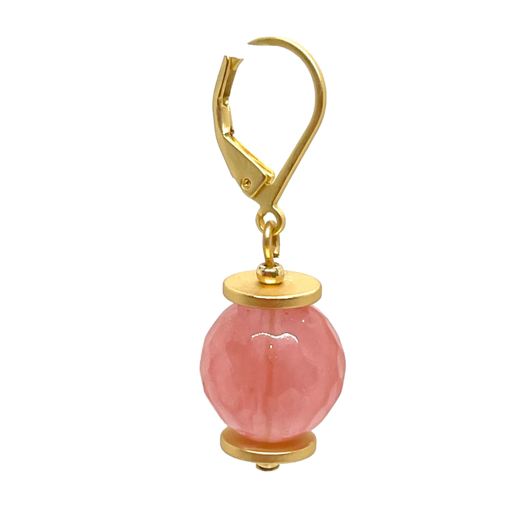 Watermelon Quartz with Matte Gold Saucer Accent Earrings
