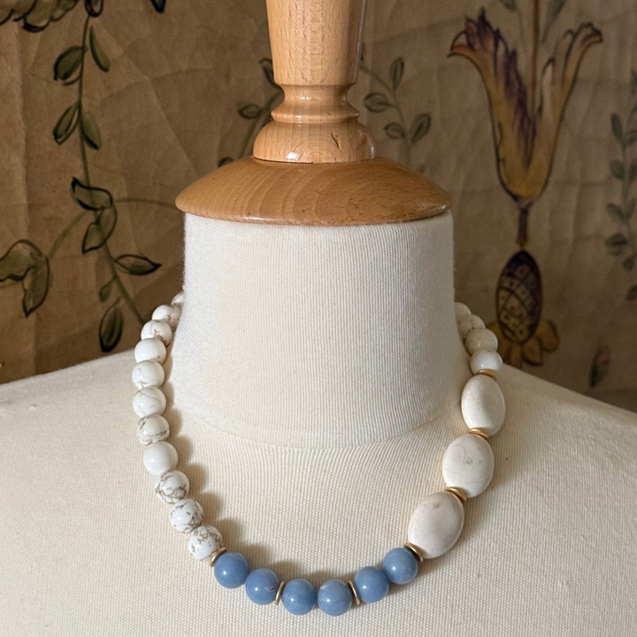 White Magnesite And Blue Jade Necklace