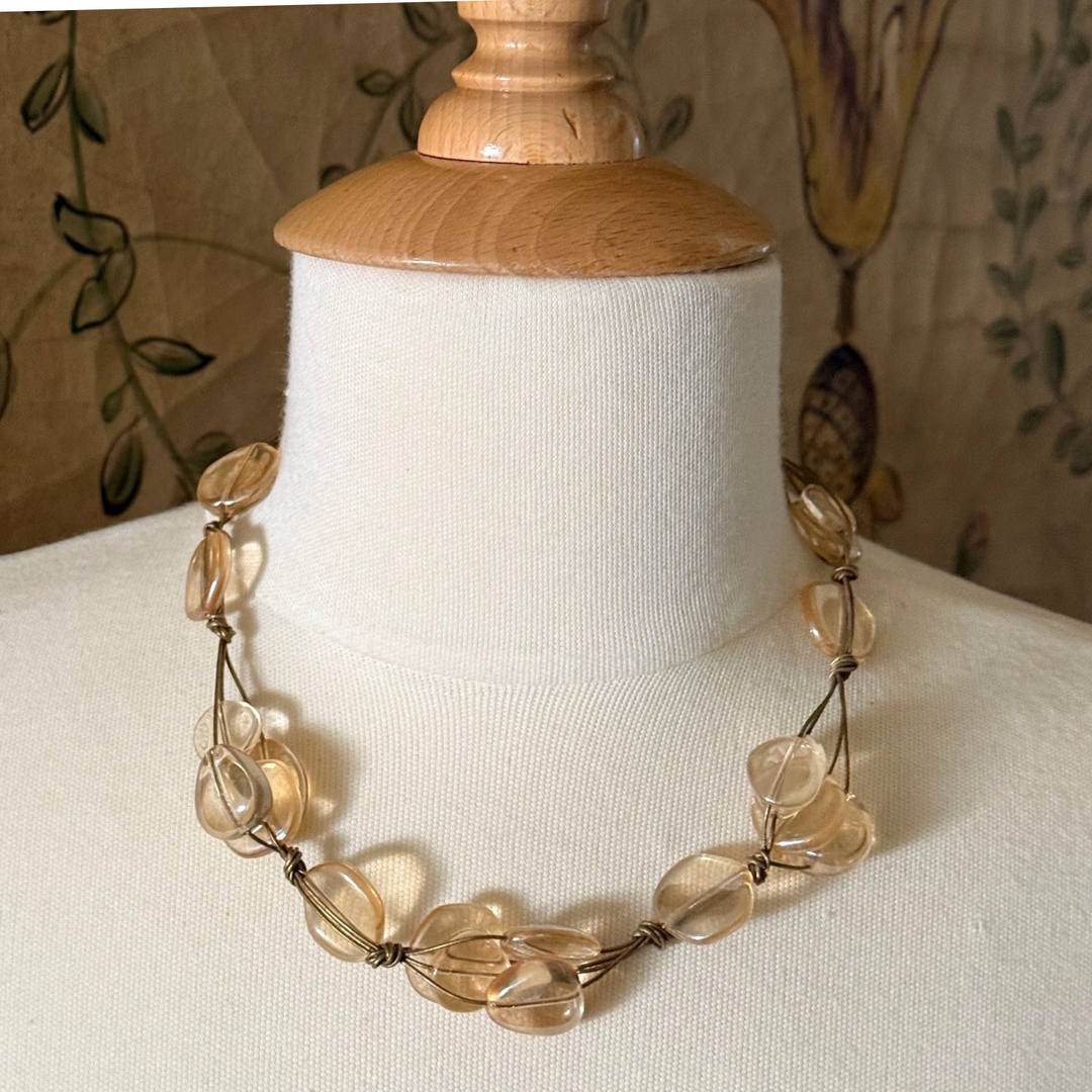 Yellow Pressed Glass Woven Necklace