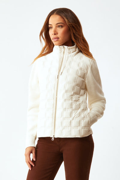 Puffer Jacket With Knit Sleeves - Cream