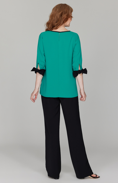 Lustrous Crepe 3/4 Sleeve Blouse with Tie Cuff